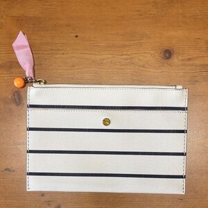J. Crew Cream and Navy Pouch with Pink Lining